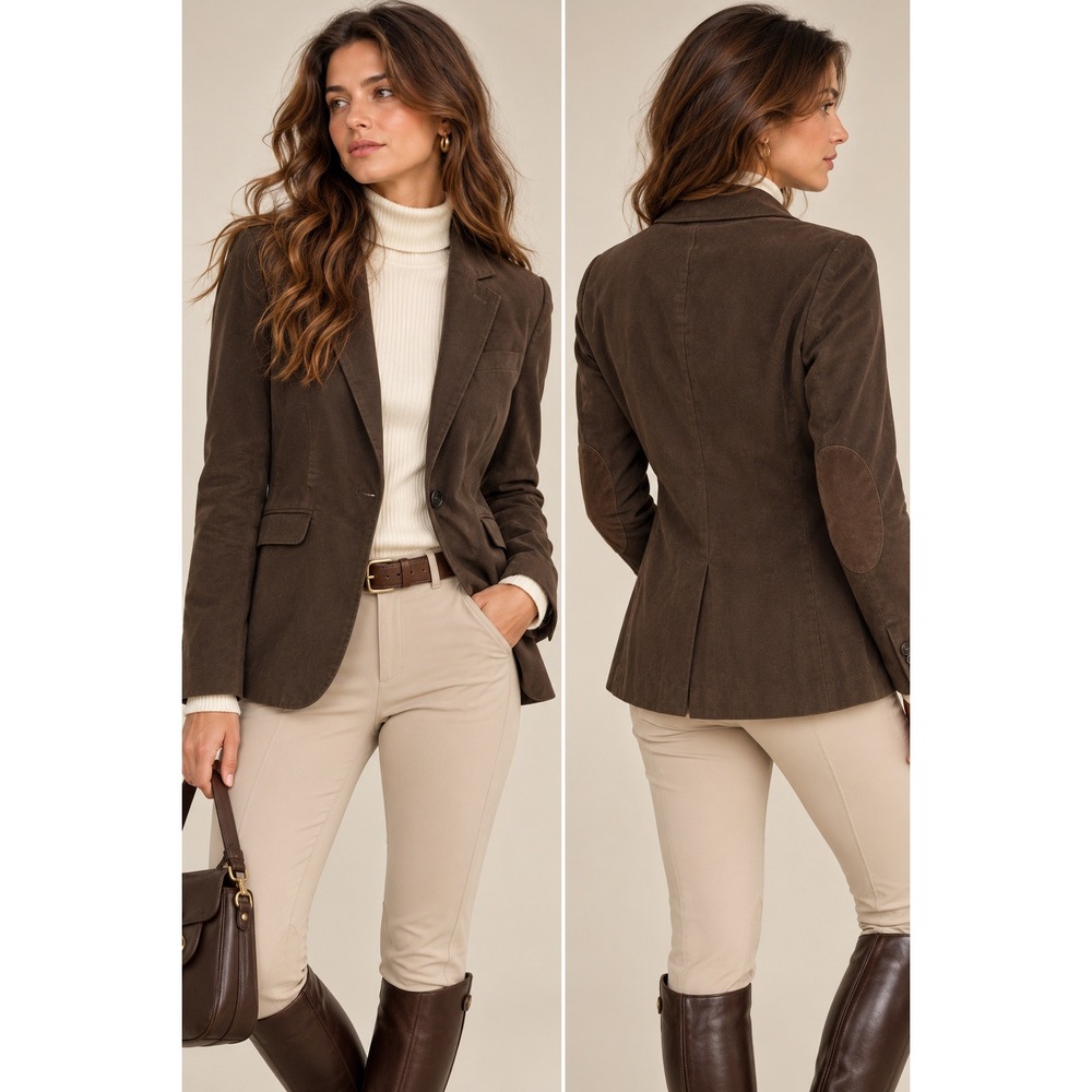 Massimo Dutti Blazer Women 6 Brown Italian Fabric Equestrian Quiet Luxury Fall